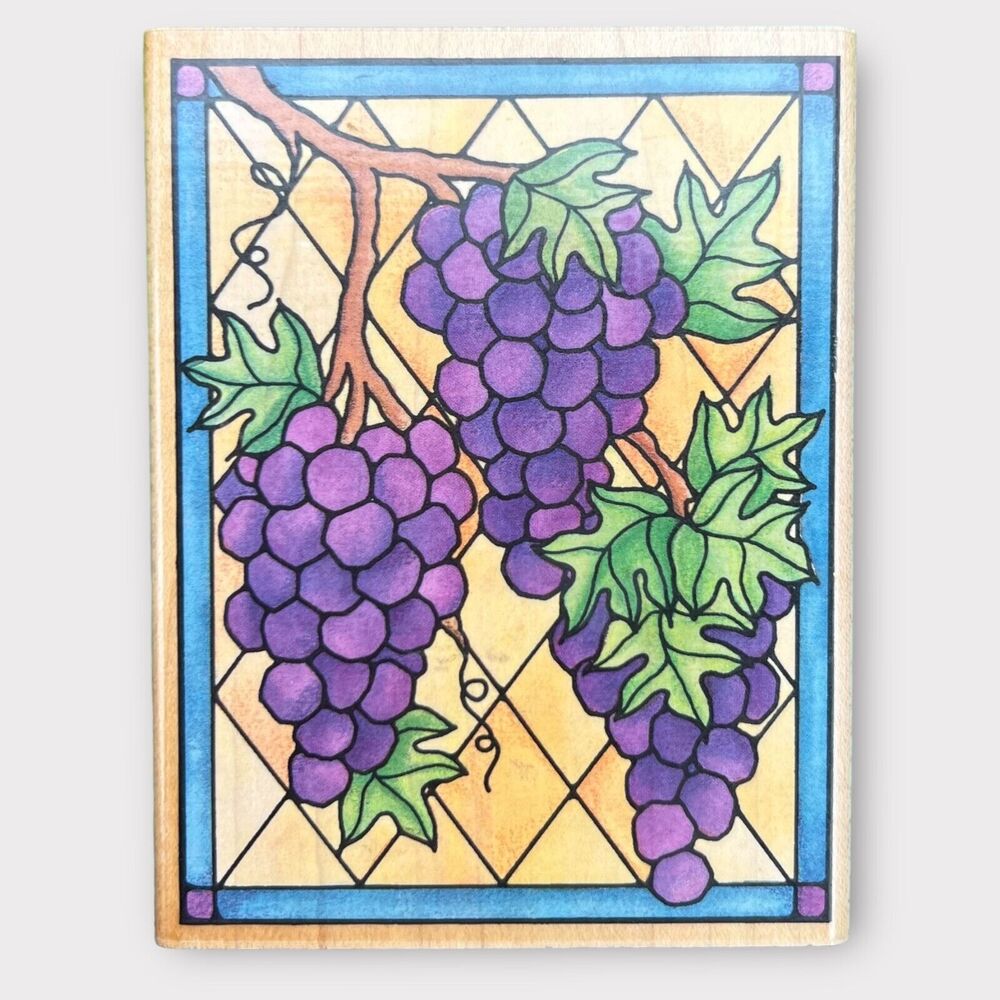 Stampede Vintage Stained Glass Large Grapes Wood & Rubber Stamp A1241G